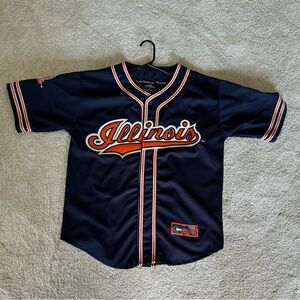 ILLINOIS 90s FIGHTING ILLINOIS BASEBALL JERSEY NAVY AND ORANGE COLOSSEUM SIZE M